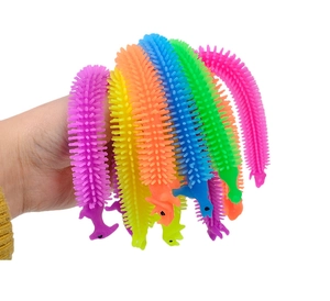 Close-up of colorful caterpillar sensory fidget toys made of soft TPR material