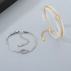 Stainless Steel Layered Snake Chain Knot Bracelet For Women Minimalist Adjustable Elegant Trendy Hand Jewelry