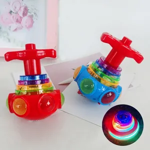 UFO LED music spinning top with colorful lights and sound for kids in red and blue