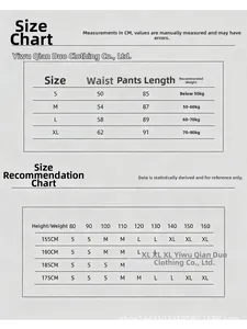 Size guide table for women high waist yoga pants showing waist and length measurements