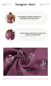 Détail de l'ensemble de yoga violet montrant le tissu élastique et le soutien-gorge de sport