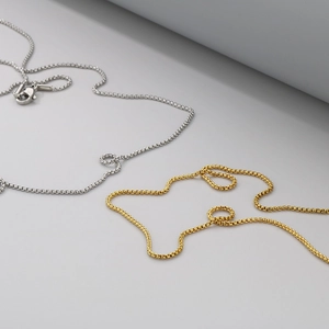 Classic silver and gold stainless steel box chain necklaces with lobster clasps