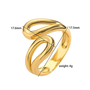 Detailed view of 4g gold abstract wave ring with 17.6mm inner diameter measurements