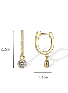 Detailed size view of brass gold U-shape earrings with zircon micro-inlay accents