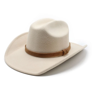 Vintage Western Cowboy Hat Wide Brim Woolen Fedora Hat With Leather Band Rivets For Men Women Outdoor Riding Sunshade