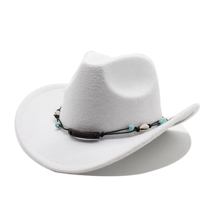 Western Cowboy Hat Wool Felt Wide Brim With Shell Turquoise Bead Ethnic Style For Men Women Unisex Retro Outdoor