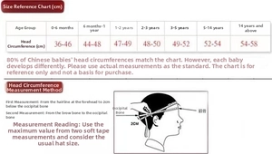 Detailed size chart for kids' sun hats showing age range and head circumference measurements