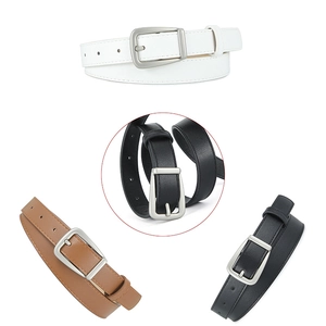 Women's slim PU leather pin buckle belts in black, brown, and white colors