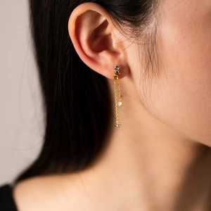 Elegant long gold tassel earrings with multi-color zircon stones for women