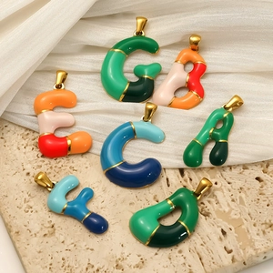 Stainless Steel 18K Gold Plated Enamel Alphabet Letter Pendant Only Without Chain Balloon Font DIY Jewelry Accessory