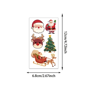 Detailed size specifications for cartoon Christmas themed waterproof temporary tattoo stickers
