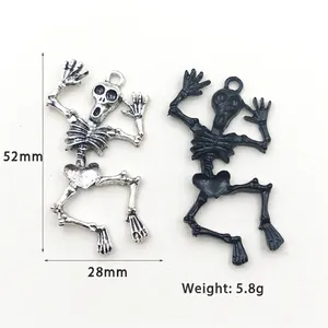 Halloween skull skeleton pendants in silver and black finish for DIY jewelry 52mm
