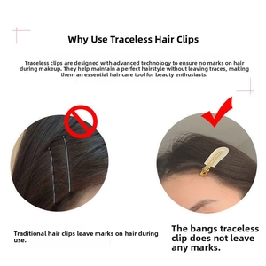 Detail of leaf-shaped creaseless hair clip comparison showing no-trace styling function