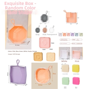 Multi-shape makeup puff storage boxes in various colors with portable hanging rings