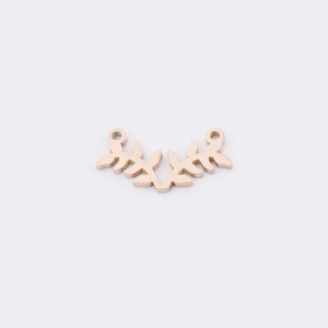 Close-up of golden leaf-shaped stainless steel mirror-polished connector for jewelry making
