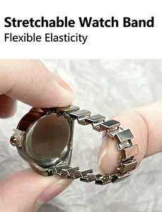 Elastic stainless steel ring watch with stretchable band in silver-grey metallic finish