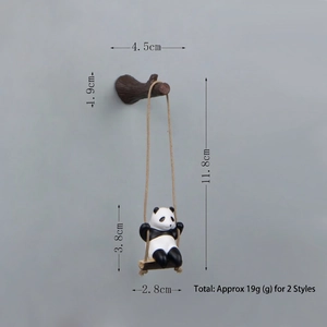 Detailed size view of creative panda swing ornament with branch hook dimensions