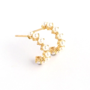 Chic gold C-shaped hoop earrings with embedded white pearls for women