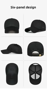 Detailed views of a 6-panel mesh baseball cap featuring a breathable design and metal buckle