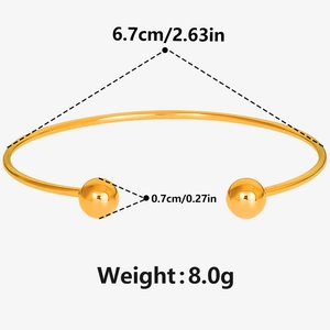 Detailed size chart for 18K gold plated stainless steel open bangle with 8.0g weight
