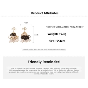 Detailed specs of crystal zircon drop earrings with dimensions 5x4cm and 19.3g weight