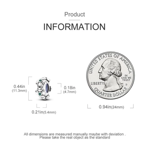 Detail showing flower bead dimensions and size comparison with a quarter coin