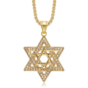 Gold plated Star of David pendant necklace with shimmering crystals and a box chain