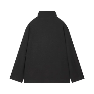 Fashionable black short jacket with high collar and minimalist back view design