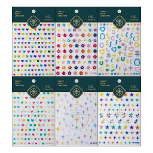 Set of 6 embossed 3D nail art stickers with hearts, flowers and stars for DIY manicures