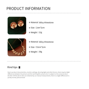 Detailed product specifications for vintage zircon necklace and earrings jewelry set