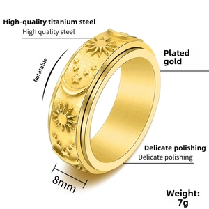 Detailed macro view showing the 8mm rotatable gold band with sun and moon relief
