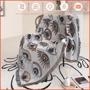 Bohemian Evil Eye Woven Cotton Blanket Sofa Throw Artistic Tapestry With Tassels Multi Functional Home Decor Camping
