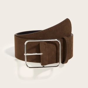 Vintage wide brown suede belt with square silver buckle for women waist accessory