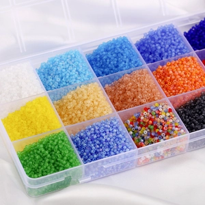 Colorful macaron matte glass seed bead set for DIY jewelry stored in clear plastic box