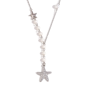 Vintage 18K gold plated starfish and pearl asymmetrical necklace for women fashion