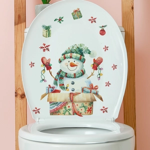 Weihnachts Schneemann Toilettendeckel Aufkleber PVC Abnehmbar Wasserdicht Festliche Badezimmer Wandtattoo Schneeflocke Design