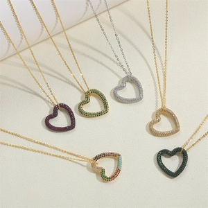 Minimalist heart pendant necklace with micro-pave zircons in six assorted colors