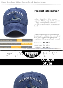 Detailed view of embroidery on washed cotton baseball cap with adjustable strap specifications