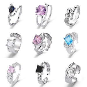Niche Design Irregular Wrinkle Copper Open Ring For Women Minimalist Rhinestone Inlaid Adjustable Finger Jewelry Gift