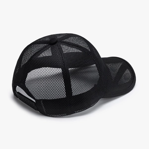 Breathable black mesh baseball cap with adjustable strap for outdoor sports sun protection