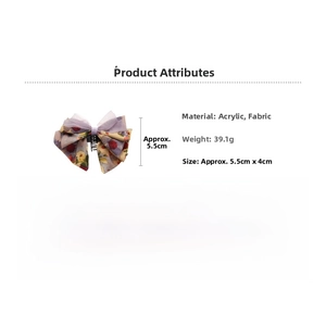Detailed specs of acrylic lace bow hair claw showing 39.1g weight and 5.5cm size