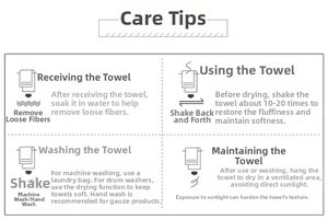 Care guide for bamboo charcoal bath towel showing washing tips and maintenance instructions