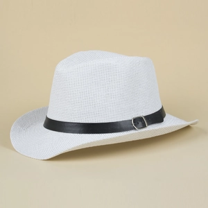 Summer Breathable Paper Straw Fedora Hat For Men Women Casual Beach Sun Hat With Leather Belt Buckle Rolled Brim Jazz Hat