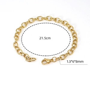 18K gold plated stainless steel O-chain bracelet with 21.5cm length and 1.3x6x8mm links