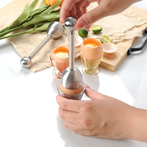 304 Stainless Steel Egg Cracker Topper Shell Remover Cutter And Spring Egg Cups Holders Set Kitchen Gadget