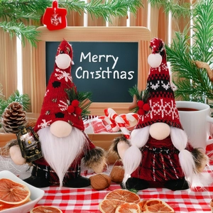 Standing Christmas gnomes plush with candy cane and lantern for festive holiday decoration