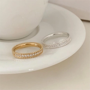 Elegant 925 sterling silver thin stackable rings with sparkling zircon pavé in gold and silver