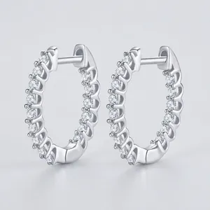 Boucles D'oreilles Créoles Moissanite Avec Tige En Argent Sterling 925 Rond Cercle Géométrique Mode De Luxe Pour Femmes