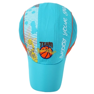 Sky blue mesh breathable basketball cap for kids with Team Basketball embroidery