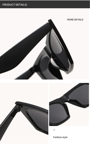Detailed macro view of high-quality hinges and thick black frames of these fashion sunglasses